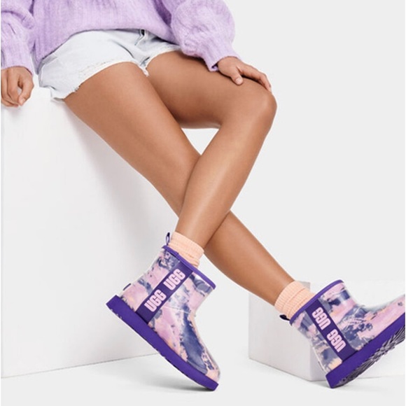 UGG CLASSIC CLEAR MINI WATERPROOF WEATHERPROOF PINK & PURPLE MARBLE BOOTS - Picture 15 of 16